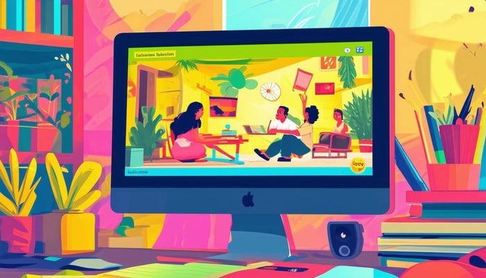 A colorful cartoonish image of a story video on a computer-3