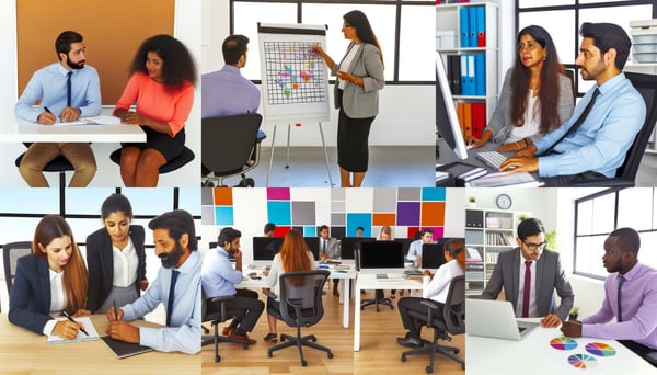 A colorful image of business people in an office