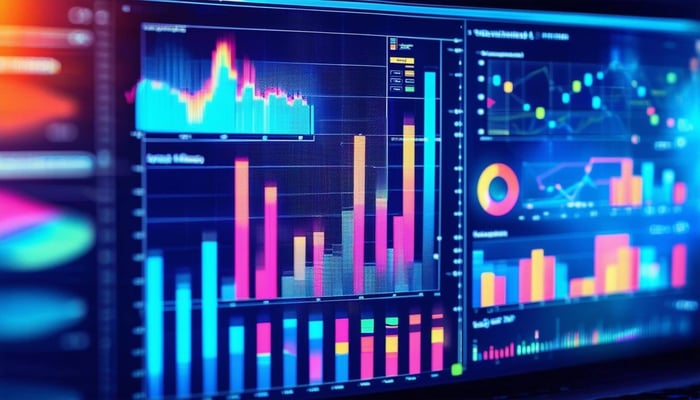Bright colorful image of Data and analytics showing graphs and charts.